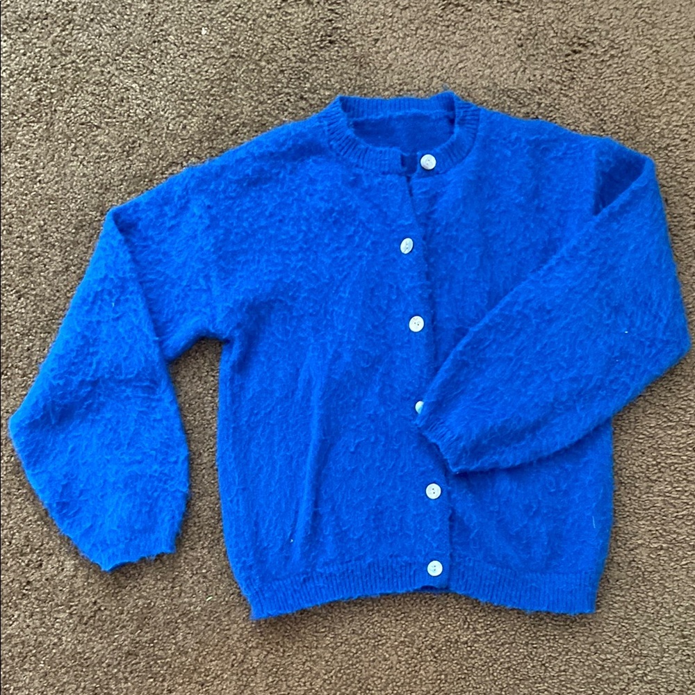 Cozy Fuzzy Colbalt Blue w/ shell buttons Cardigan